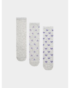 Высокие детские носки мультипак 3 пары в сером цвете с рисунком Mark formelle