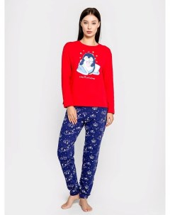 Комплект женский джемпер брюки красный с принтом пингвины Mark formelle