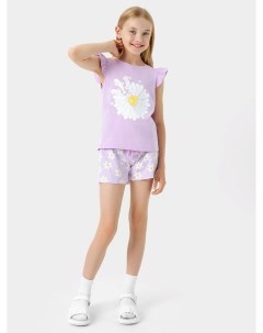 Комплект для девочек футболка шорты в фиолетовом цвете с рисунком ромашек Mark formelle