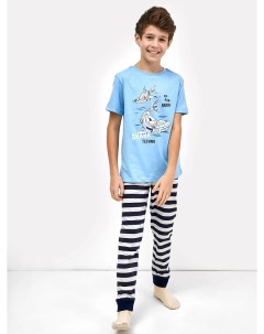 Хлопковый комплект для мальчиков голубая футболка и брюки в серо синюю полоску Mark formelle