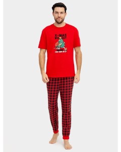 Комплект мужской футболка брюки красный в клетку Mark formelle