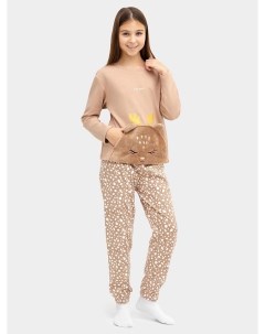 Комплект для девочек джемпер брюки бежево тауповый в молочные пятнышки Mark formelle