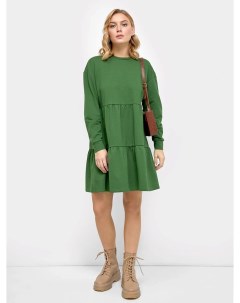 Свободное многоярусное платье мини зеленого цвета Mark formelle