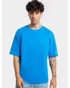 Мужская оверсайз футболка синего цвета с текстовой печатью на рукаве Mark formelle