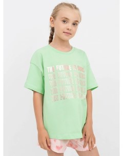 Хлопковая свободная футболка салатового цвета с принтом Mark formelle