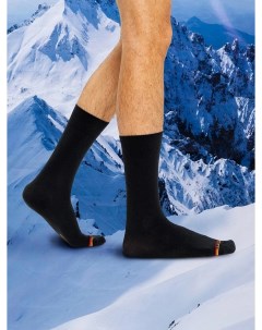 Высокие мужские носки термо черного цвета с желтой и красной полоской Mark formelle