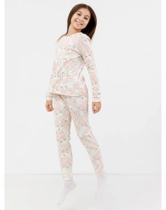 Хлопковый комплект для девочек лонгслив и брюки с большими розовыми ленивцами Mark formelle