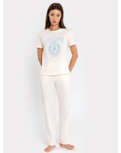 Комплект женский футболка брюки в молочном оттенке с печатью Mark formelle