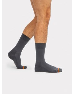 Высокие мужские носки термо темно серого цвета с желтой и красной полоской Mark formelle