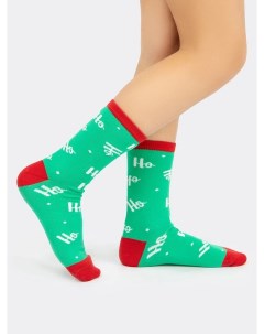 Высокие детские носки в ярком зеленом цвете с новогодним дизайном Mark formelle