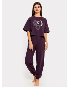 Комплект женский футболка брюки сливово фиолетовый с печатью Mark formelle