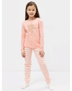 Хлопковая пижама для девочек лонглсив и брюки в розовом цвете с полосками Mark formelle