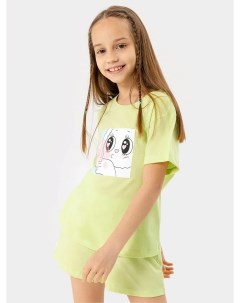 Комплект для девочек футболка шорты салатовые с рисунком Mark formelle