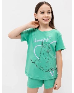 Комплект для девочек футболка шорты в зеленом цвете с принтом Mark formelle