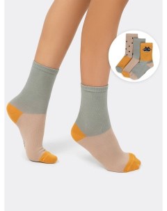 Мультипак детских высоких носков 3 пары с енотом и черточками Mark formelle