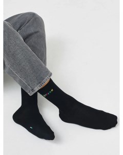 Мужские высокие носки черного цвета с разноцветной надписью хулиган Mark formelle