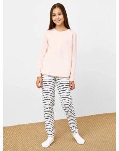 Хлопковый комплект для девочки джемпер и брюки в белом и розовым оттенках Mark formelle