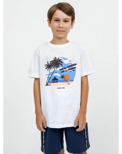 Хлопковая свободная футболка белого цвета с пальмами для мальчиков Mark formelle