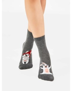 Высокие детские носки с махровым следом темно серого цвета с рисунками Mark formelle