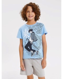 Комплект для мальчиков футболка шорты голубой с печатью Mark formelle