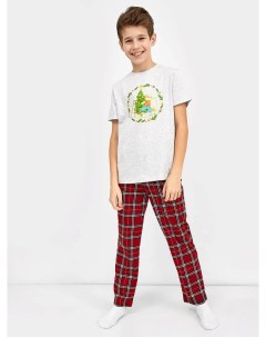 Комплект для мальчиков футболка и брюки в красную клетку с новогодним принтом Mark formelle