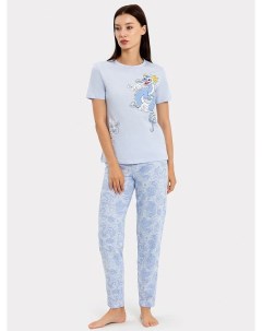 Комплект женский футболка брюки в голубом цвете с драконами Mark formelle