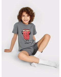 Комплект для мальчиков футболка шорты серый с принтом лего и текстом Mark formelle