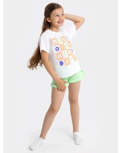 Комплект для девочек футболка шорты в белом и салатовом цвете с принтом Mark formelle