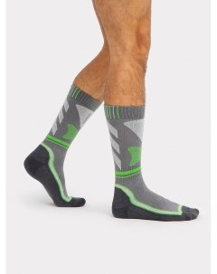 Высокие мужские носки термо темно серого цвета с салатовыми элементами Mark formelle