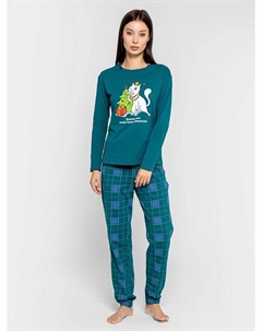 Комплект женский (джемпер, брюки) темно-зеленый в клетку Mark formelle