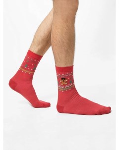 Высокие мужские носки темно красного цвета с новогодними рисунками Mark formelle