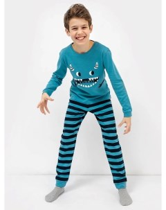 Пижама для мальчиков джемпер брюки в расцветке бирюзовый и синяя полоска Mark formelle