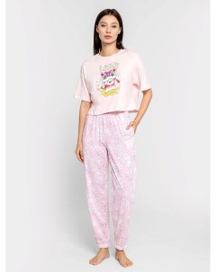 Комплект женский футболка брюки в розовом цвете с принтом драконы Mark formelle