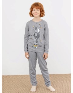 Хлопковый комплект для мальчиков лонгслив и брюки серого цвета со слонами Mark formelle