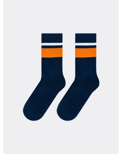 Носки высокие темно синие с резинкой в рубчик с оранжевой и белой полоской Mark formelle