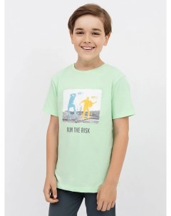 Хлопковая футболка салатового цвета с крупным принтом для мальчиков Mark formelle