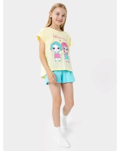 Пижама для девочек футболка шорты в желтом и голубом цвете с принтом Mark formelle