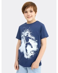 Хлопковая футболка в синем цвете с крупным принтом для мальчиков Mark formelle