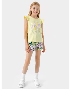 Комплект для девочек футболка шорты в желтом цвете с рисунком цветов Mark formelle
