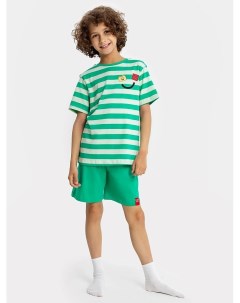 Комплект для мальчиков футболка шорты в зеленую полоску с принтом Mark formelle