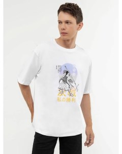 Хлопковая белая футболка с крупным разноцветным принтом Mark formelle