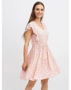 Платье из вискозы с v образным вырезом молочного цвета в розовый цветочек Mark formelle
