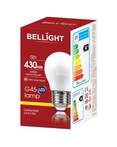 Лампа светодиодная G45 5Вт Е27 3000К LED Bellight