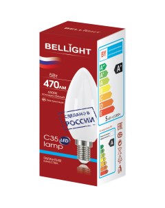 Лампа светодиодная С37 5Вт Е14 6500К LED Bellight