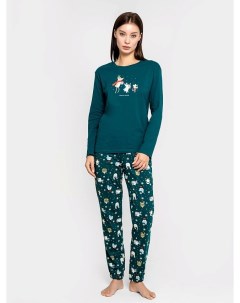 Комплект женский (джемпер, брюки) зеленый с принтом "зверята" Mark formelle