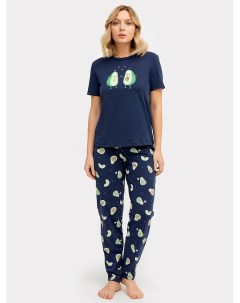Комплект женский футболка брюки в темно синем цвете с авокадо Mark formelle