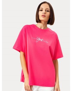Хлопковая женская футболка ярко розового цвета с принтом Mark formelle