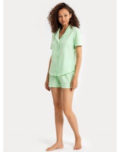 Комплект женский рубашка шорты зеленого цвета в рубчик Mark formelle