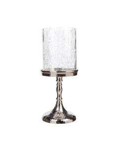 Подсвечник 26 см для одной свечи на ножке стекло металл серебристый Кракелюр Fantastic Ice Kuchenland