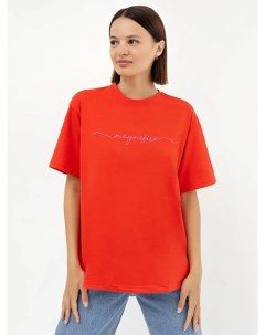 Хлопковая свободная футболка красного цвета Mark formelle